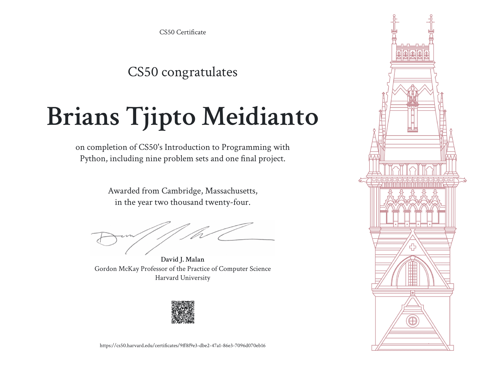 CS50's Introduction to Programming with Python certificate