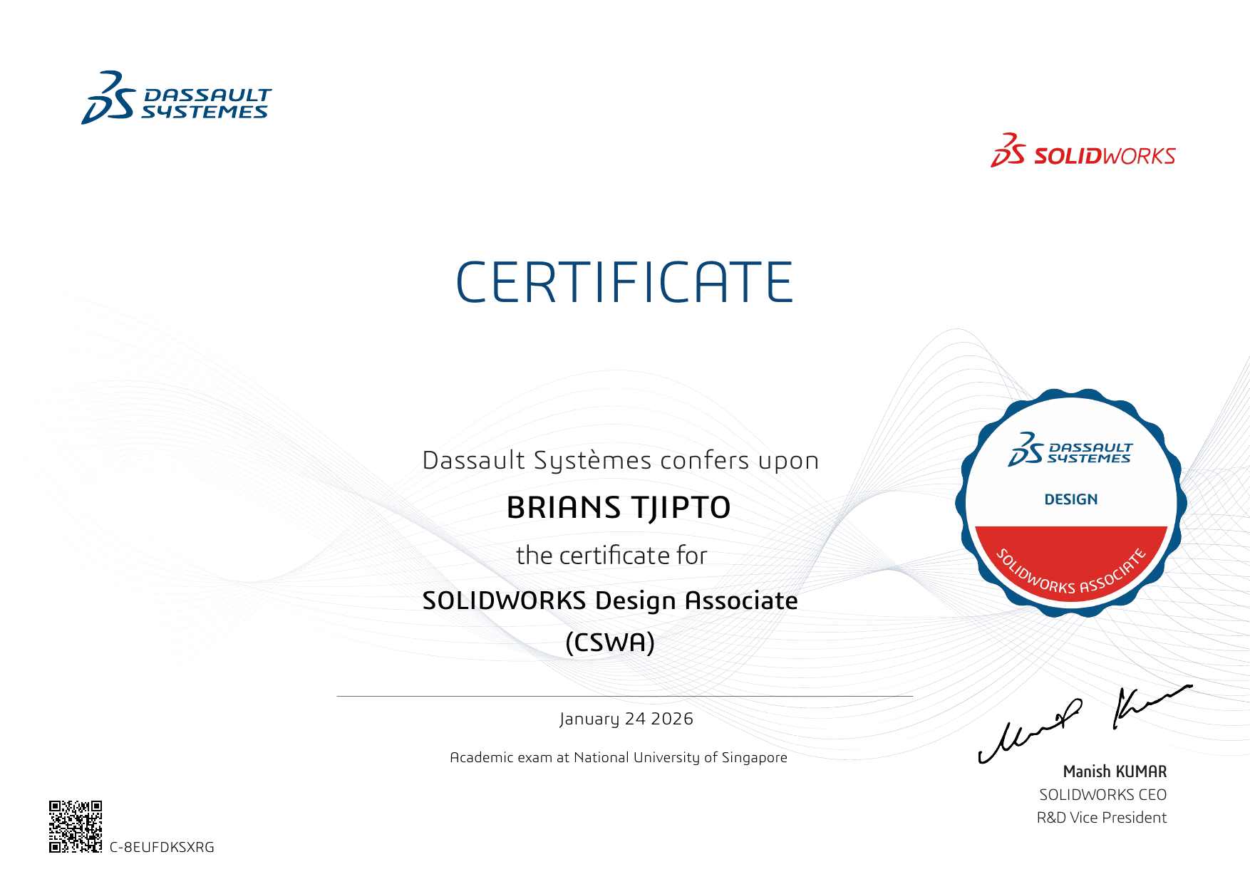 SOLIDWORKS Design Associate (CSWA) certificate