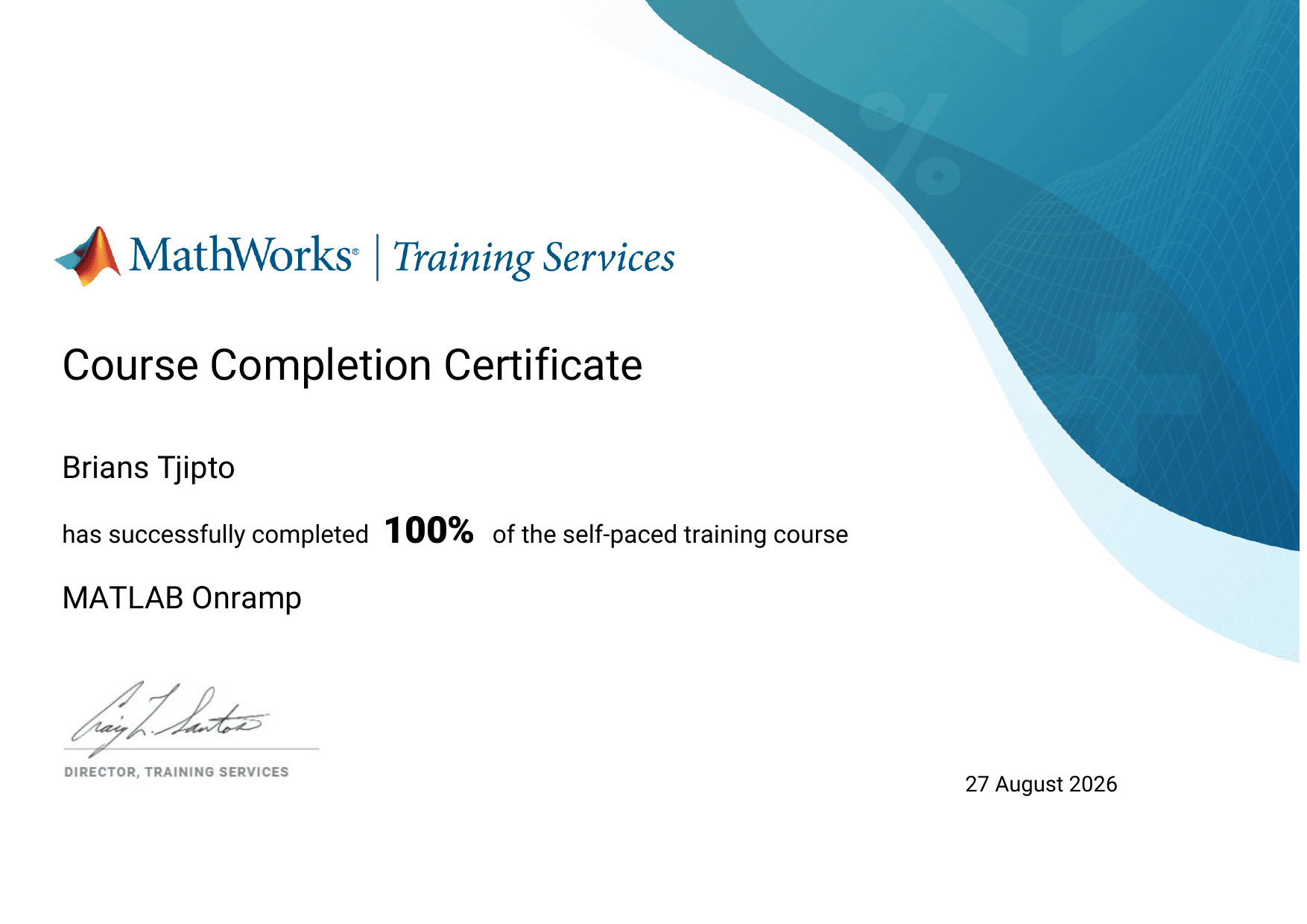 MATLAB Onramp certificate