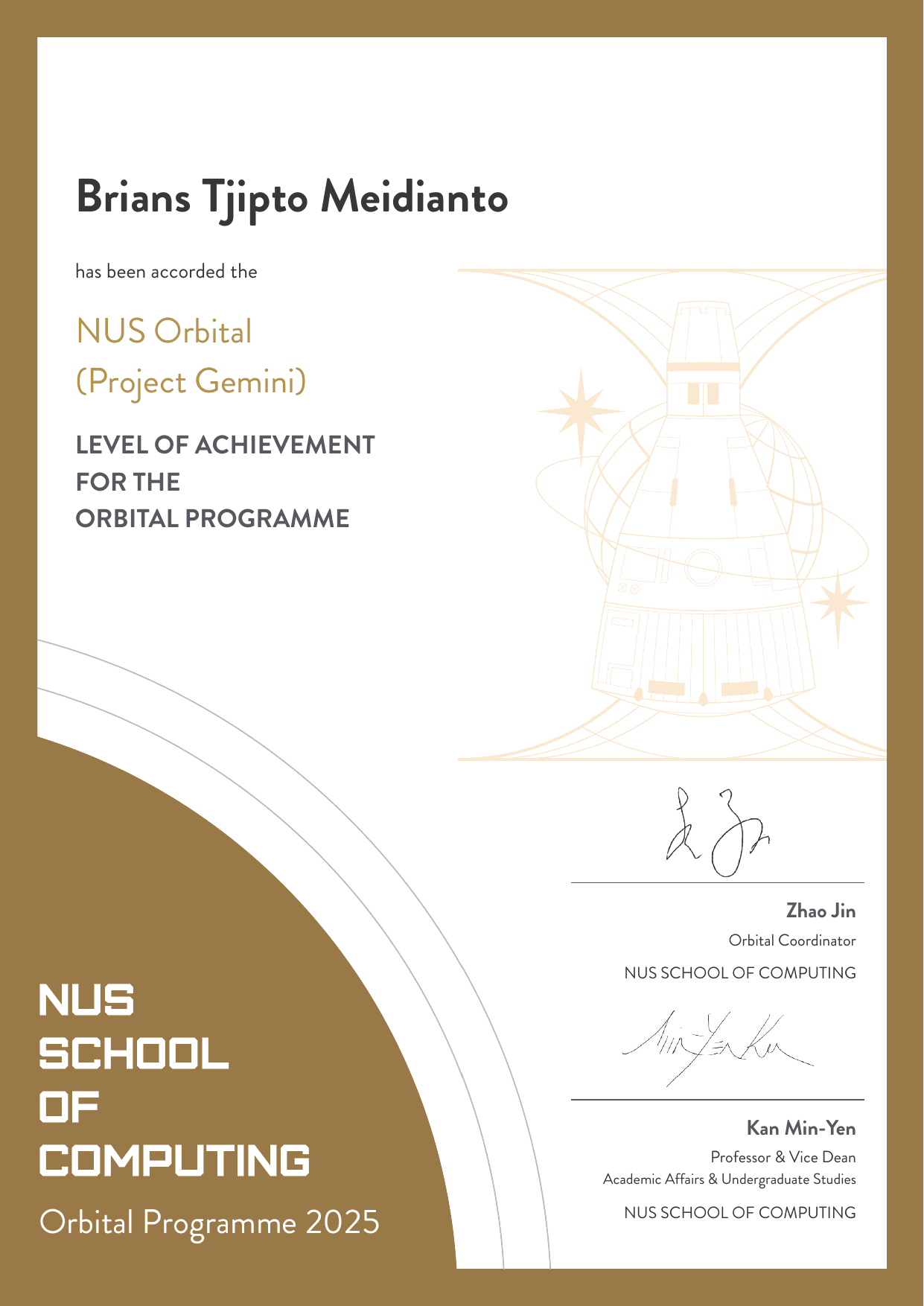 NUS Orbital (Project Gemini) certificate